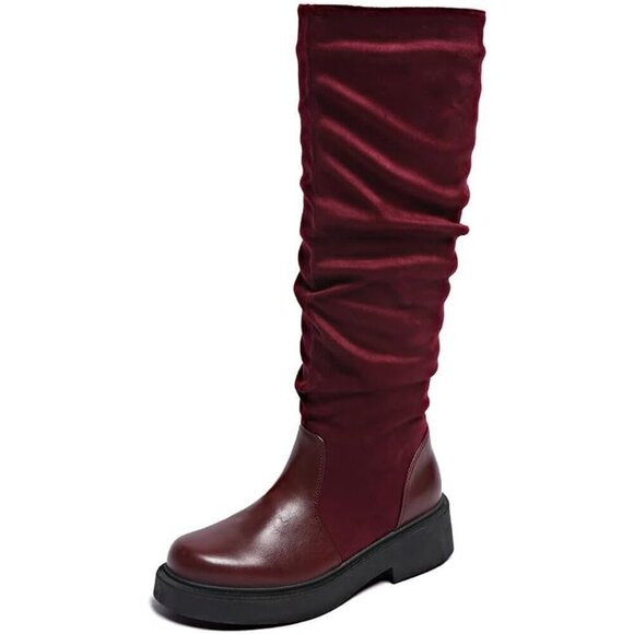 Women's Wine Red Heel with Side Zipper Booties - Picture 1 of 6